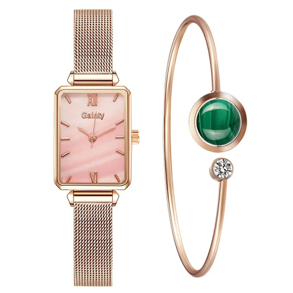 New Women Watch Luxury Bracelet Set Fashion Square Ladies Quartz Watch