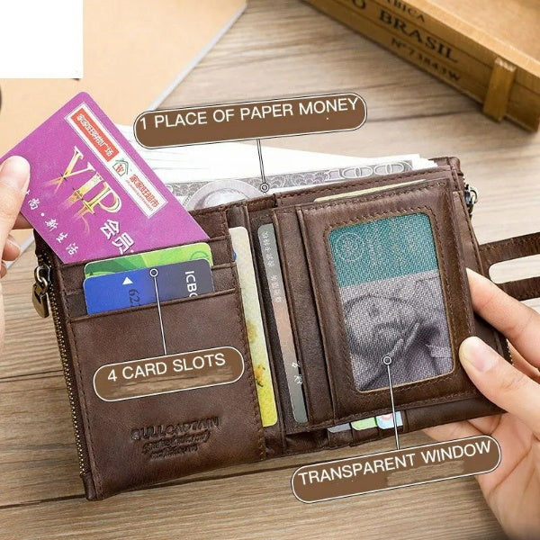 Leather RFID Wallet - Double Zipper Elegance