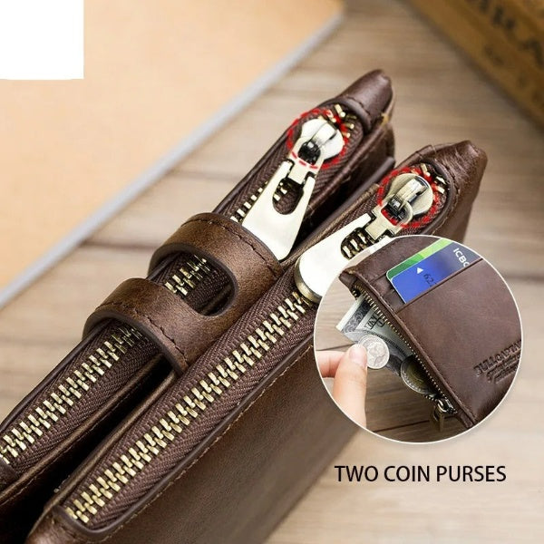 Leather RFID Wallet - Double Zipper Elegance