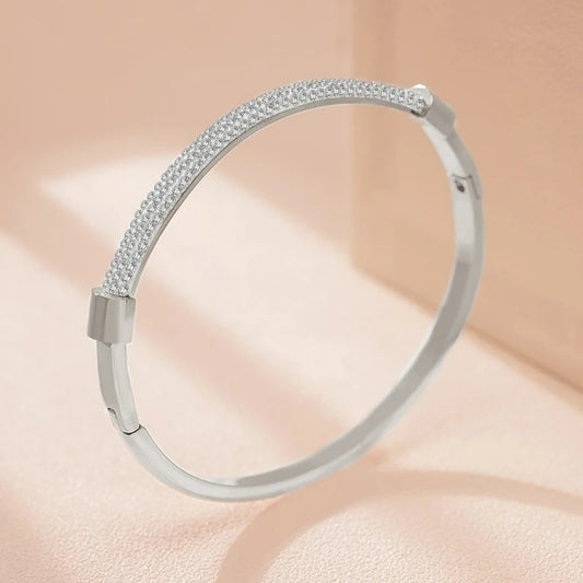 Cubic Zirconia Titanium Steel Cuff Bracelet