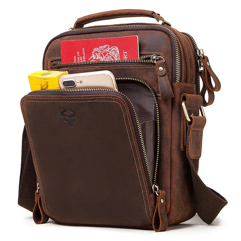 HUMERPAUL Genuine Leather Men's Shoulder Bag Vintage Cross Bags Large Capacity Male Messenger Tote Bag Travel Bolso Hombres