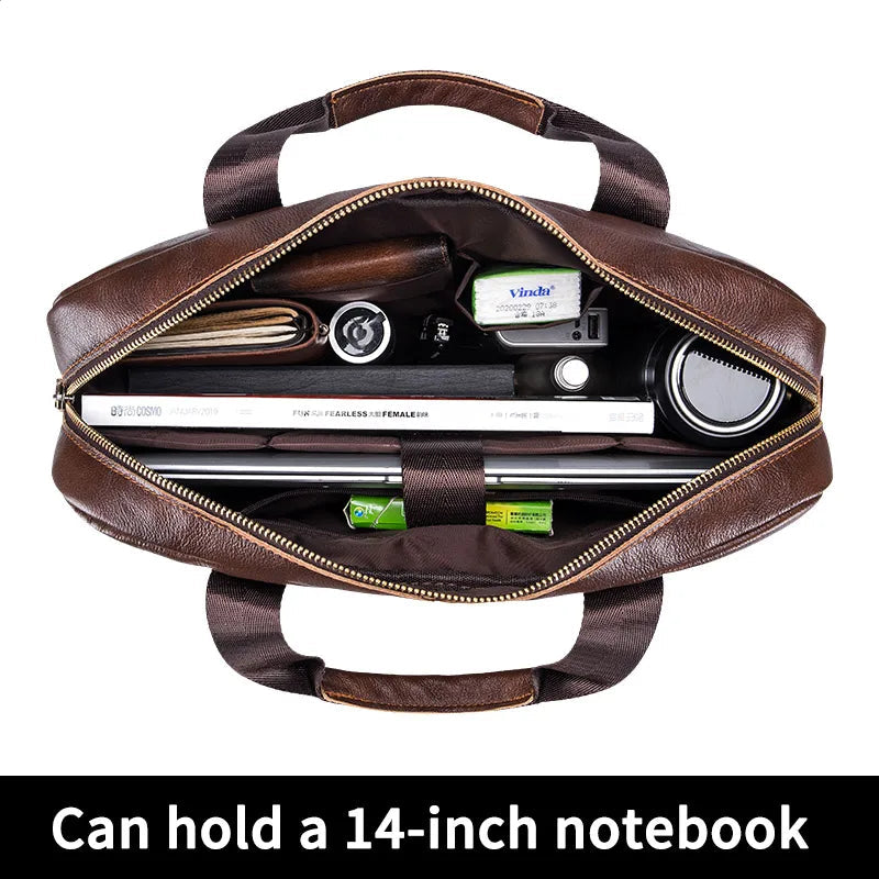 BULLCAPTAIN Briefcase Shoulder Messenger Bags Men's Genuine Leather 14-inch Laptop Bag's Men's Briefcase Office Business Handbag