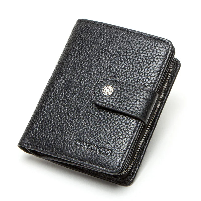 CONTACT'S Genuine Leather RFID Vintage Wallet Men With Coin Pocket Short Wallets Small Zipper Wallet With Card Holders Man Purse