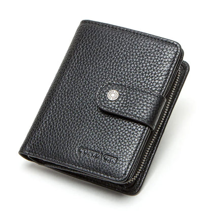 CONTACT'S Genuine Leather RFID Vintage Wallet Men With Coin Pocket Short Wallets Small Zipper Wallet With Card Holders Man Purse
