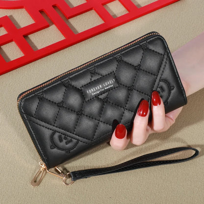 2024 New Wallet Women's European and American Card Bag Zipper Handbag Embroidered Mobile Phone Bag