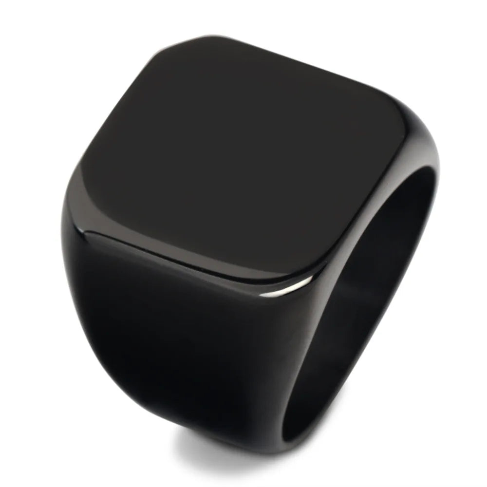 HNSP 316L Stainless Steel Square Signet Ring For Men 14MM Wide Male Finger Jewelry Accessories