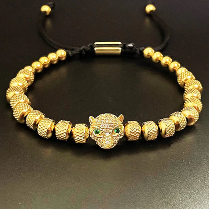 Luxury Stainless Steel Beads Beaded Leopard Head Man Bracelet For Women Hand Jewelry Couple Gift