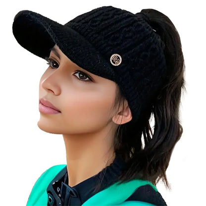 Versatile Wool Knit Ponytail Cap for Women