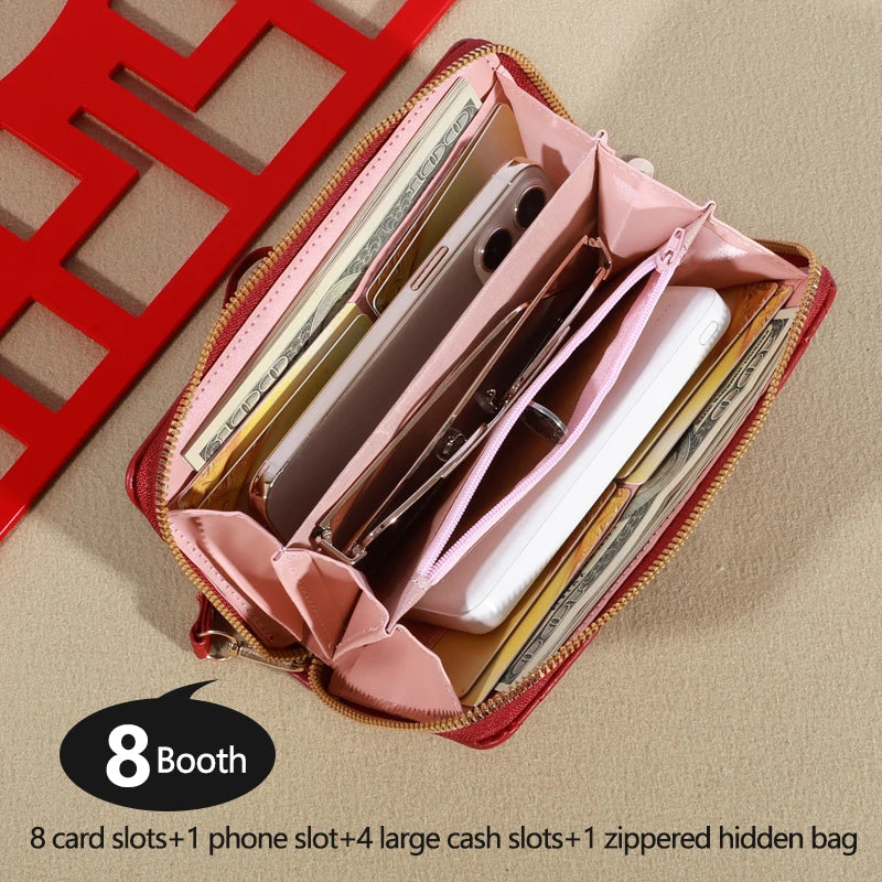 2024 New Wallet Women's European and American Card Bag Zipper Handbag Embroidered Mobile Phone Bag