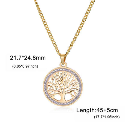 Lemegeton Zircon Tree of Life Necklace Women Stainless Steel Jewelry Round Charm Lucky Accessories Party Valentine's Day Gifts