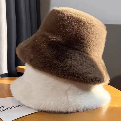 Soft Plush Winter Bucket Hat for Women