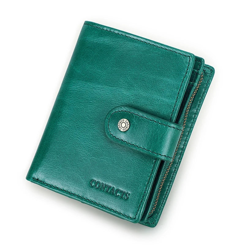 CONTACT'S Genuine Leather RFID Vintage Wallet Men With Coin Pocket Short Wallets Small Zipper Wallet With Card Holders Man Purse
