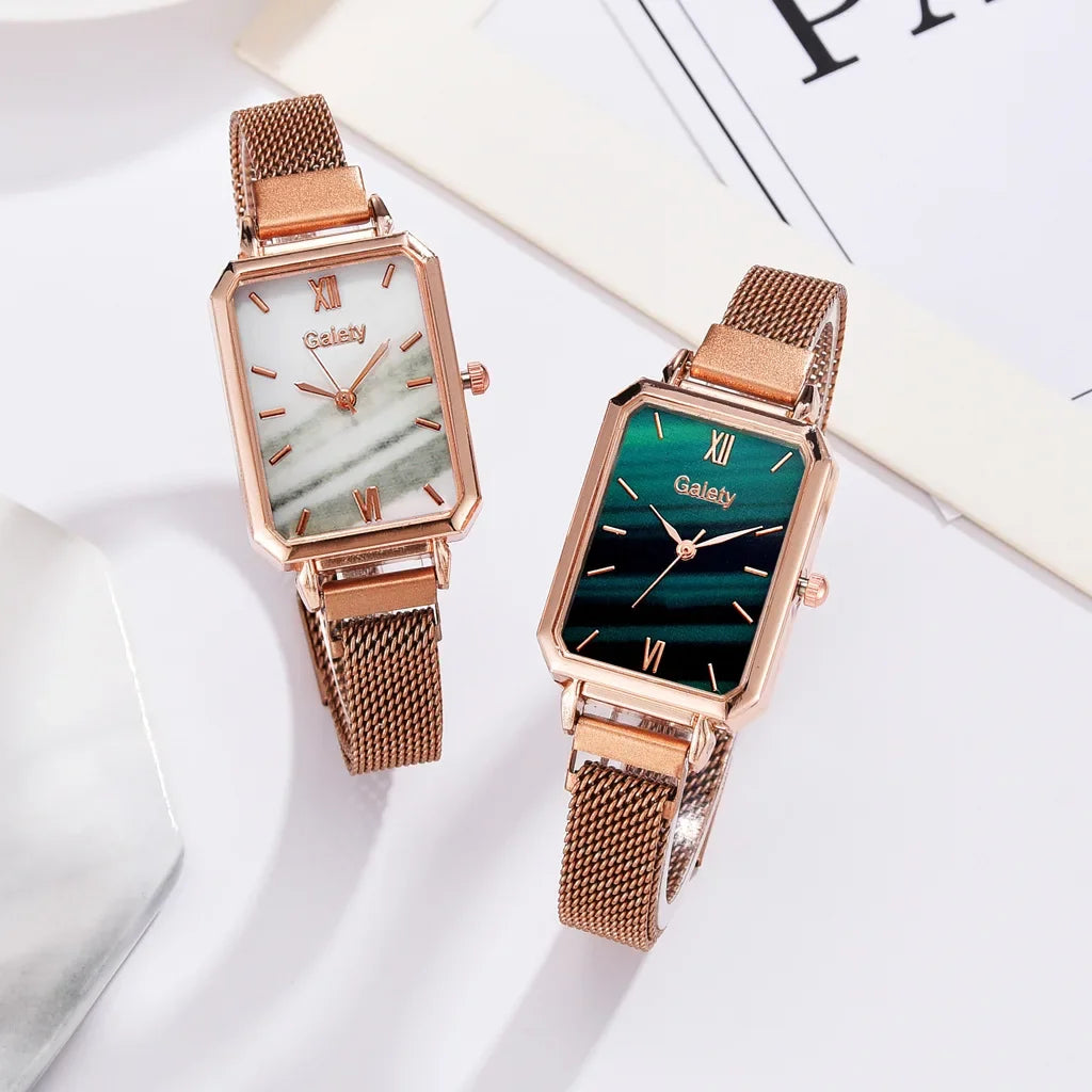 New Women Watch Luxury Bracelet Set Fashion Square Ladies Quartz Watch 