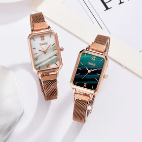 New Women Watch Luxury Bracelet Set Fashion Square Ladies Quartz Watch Magnetic Strap Watches for Women Gift Set Relogio Mujeres
