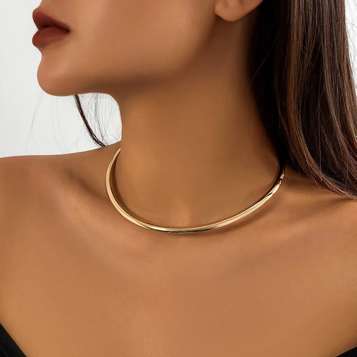 Vintage Iron Metal Torques Choker Necklace Women Goth Gold Color Smooth Adjustable Chain Fashion Jewelry Steampunk Party Gift