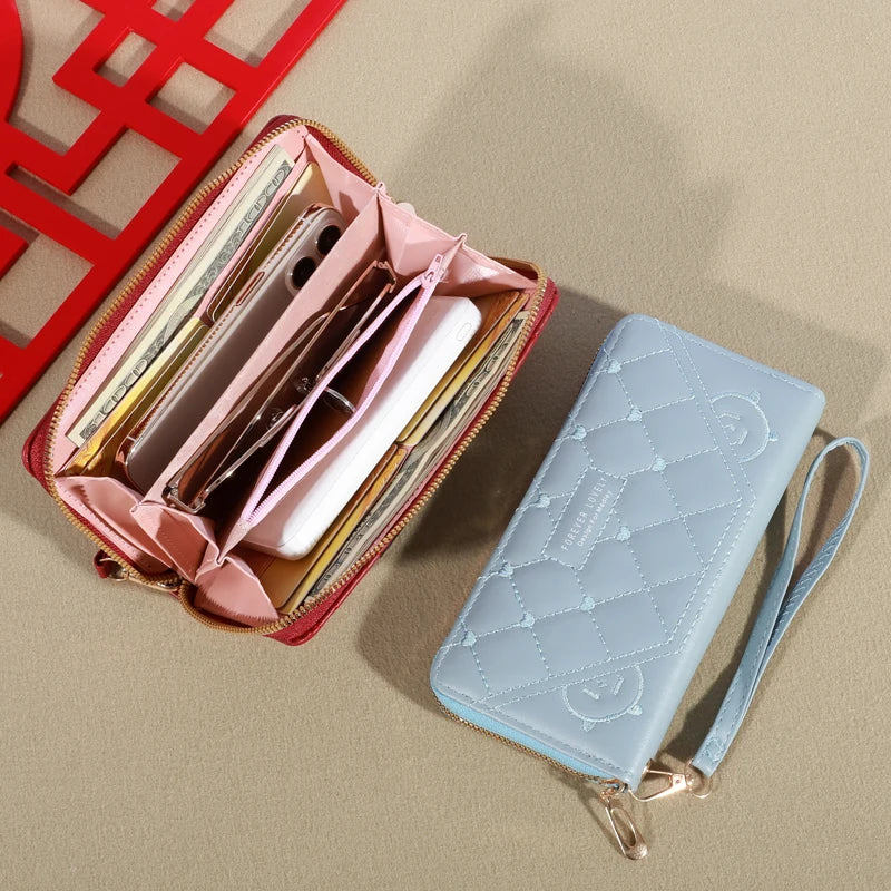2024 New Wallet Women's European and American Card Bag Zipper Handbag Embroidered Mobile Phone Bag