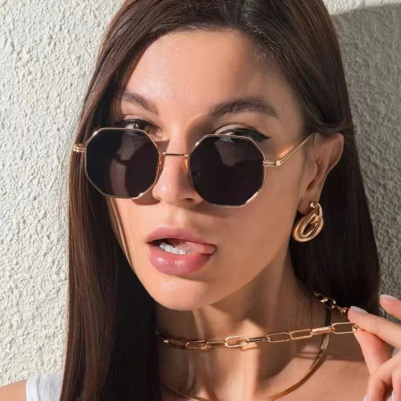 Vintage Octagon Metal Sunglasses - Luxury Style