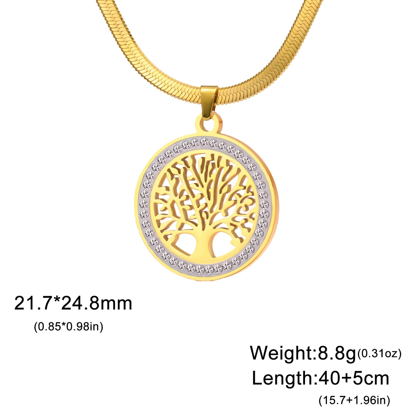 Lemegeton Zircon Tree of Life Necklace Women Stainless Steel Jewelry Round Charm Lucky Accessories Party Valentine's Day Gifts