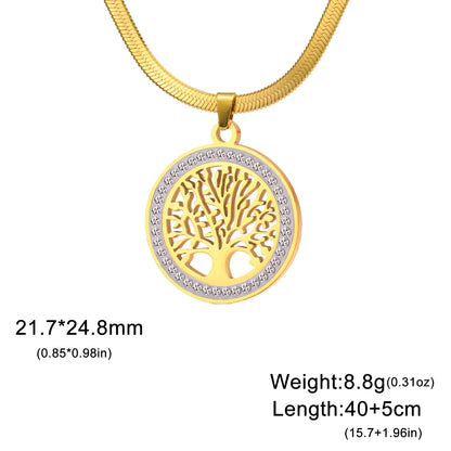 Lemegeton Zircon Tree of Life Necklace Women Stainless Steel Jewelry Round Charm Lucky Accessories Party Valentine's Day Gifts