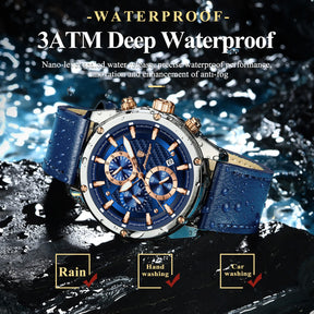 Poedagar homem de negócios relógio à prova dwaterproof água luminosa cronógrafo data relógios originais para homem couro luxo relógio de pulso de quartzo
