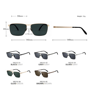 Óculos de sol masculinos da marca VEITHDIA, lentes de nylon de alta definição em aço inoxidável, óculos polarizados com proteção UV400 8210