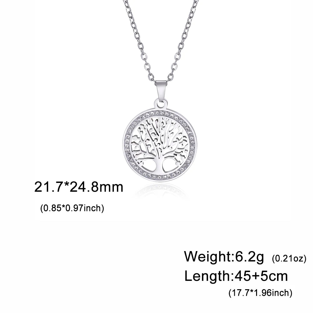Lemegeton Zircon Tree of Life Necklace Women Stainless Steel Jewelry Round Charm Lucky Accessories Party Valentine's Day Gifts
