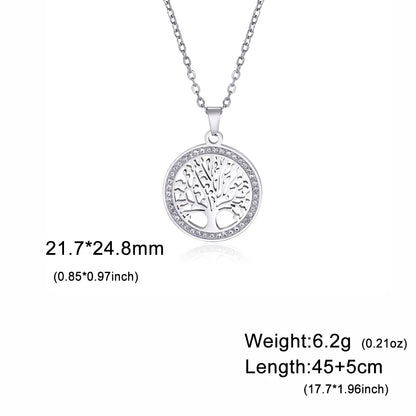 Lemegeton Zircon Tree of Life Necklace Women Stainless Steel Jewelry Round Charm Lucky Accessories Party Valentine's Day Gifts
