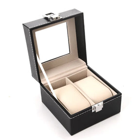 Venda quente de couro do plutônio display armazenamento coleção organizador caixa relógio caso com vidro slot superior relógio masculino suporte caixa exibição presentes