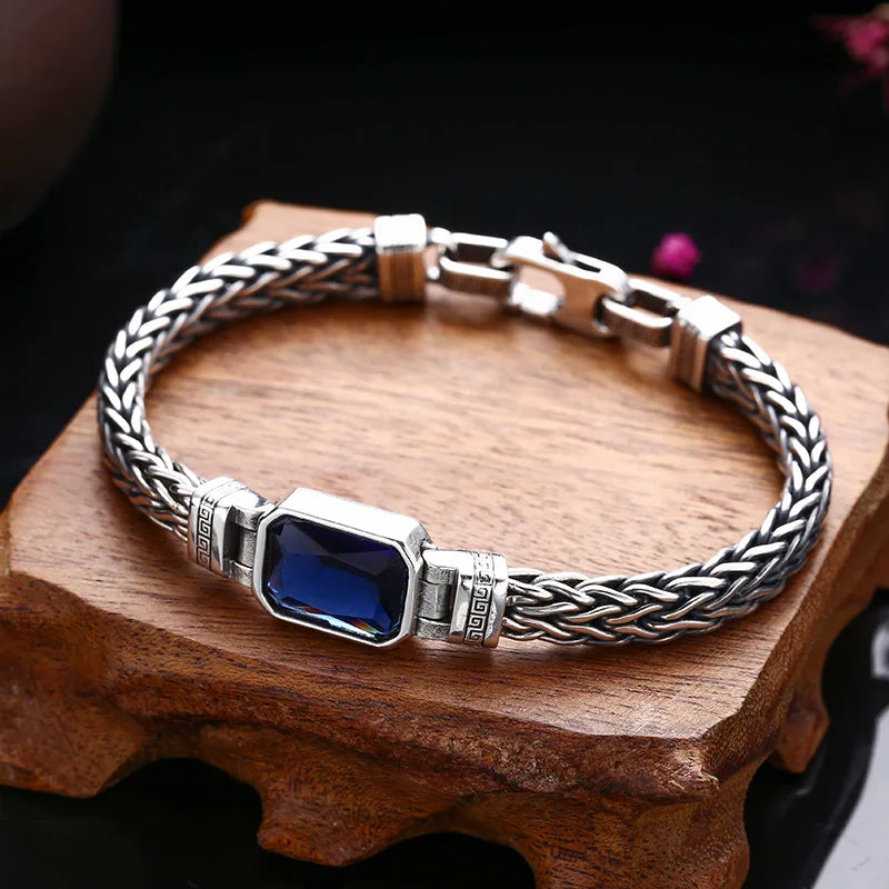 Men's Vintage Blue Zircon Handwoven Bracelet