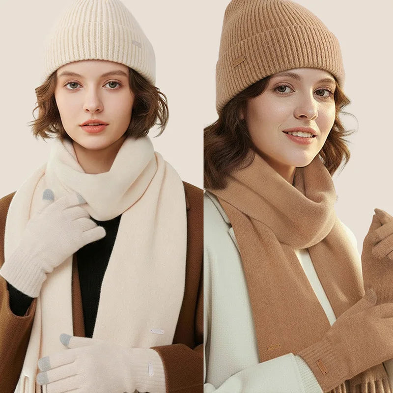 Elegant Winter 3-Piece Set: Hat, Scarf & Gloves Gift