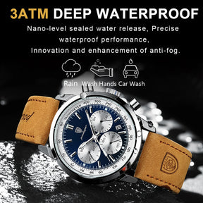 Poedagar avançado calendário à prova dwaterproof água luz noturna temporizador relógio masculino negócios de luxo moda relógio de couro masculino