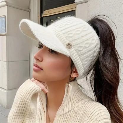 Versatile Wool Knit Ponytail Cap for Women