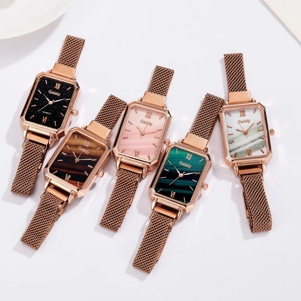 New Women Watch Luxury Bracelet Set Fashion Square Ladies Quartz Watch 