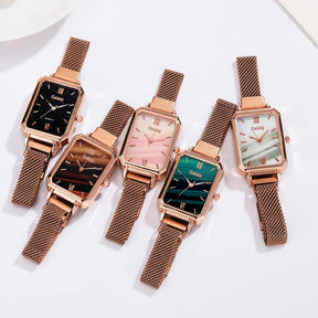 New Women Watch Luxury Bracelet Set Fashion Square Ladies Quartz Watch Magnetic Strap Watches for Women Gift Set Relogio Mujeres