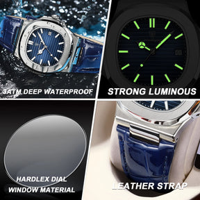 POEDAGAR Top Luxury Man Watch Date Waterproof Luminous Leather Watches For Men High Quality Square Men's Quartz Wristwatch Reloj