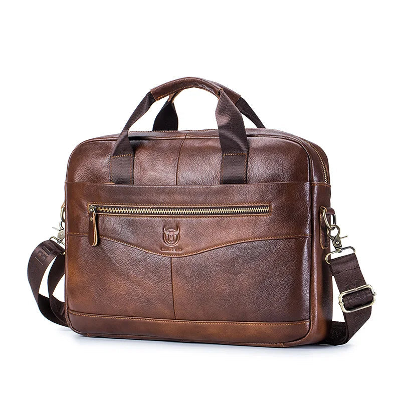 BULLCAPTAIN Briefcase Shoulder Messenger Bags Men's Genuine Leather 14-inch Laptop Bag's Men's Briefcase Office Business Handbag