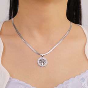 Lemegeton Zircon Tree of Life Necklace Women Stainless Steel Jewelry Round Charm Lucky Accessories Party Valentine's Day Gifts