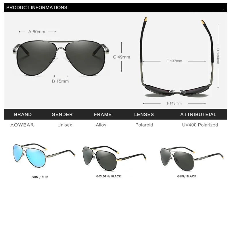 AOWEAR Men's Aviation Sunglasses Men Polarized Mirror Sunglass for Man HD Driving Pilot Sun Glasses lunettes de soleil homme