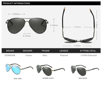 AOWEAR Men's Aviation Sunglasses Men Polarized Mirror Sunglass for Man HD Driving Pilot Sun Glasses lunettes de soleil homme