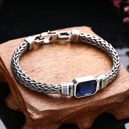 Men's Vintage Blue Zircon Handwoven Bracelet