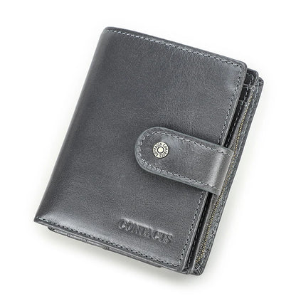 CONTACT'S Genuine Leather RFID Vintage Wallet Men With Coin Pocket Short Wallets Small Zipper Wallet With Card Holders Man Purse
