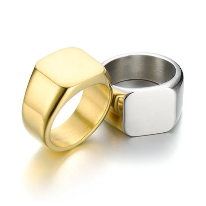 HNSP 316L Stainless Steel Square Signet Ring For Men 14MM Wide Male Finger Jewelry Accessories