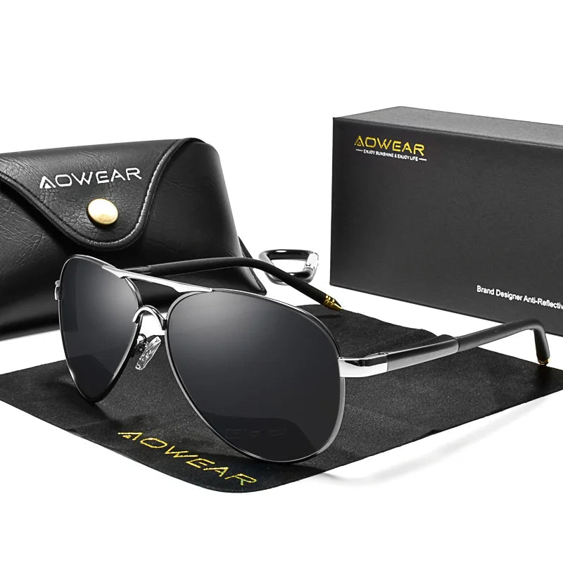 AOWEAR Men's Aviation Sunglasses Men Polarized Mirror Sunglass for Man HD Driving Pilot Sun Glasses lunettes de soleil homme