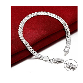 925 Sterling Silver Bracelet 6mm 18cm Flat Side Chain Lobster Clasp For Woman Man Wedding Engagement Jewelry Silver Bracelet