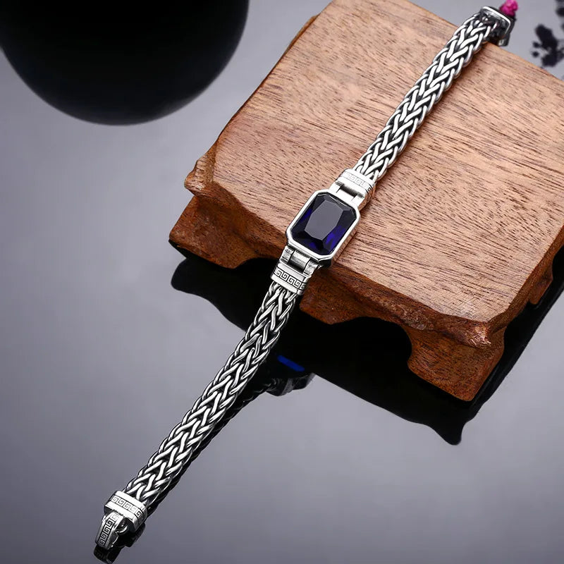 Men's Vintage Blue Zircon Handwoven Bracelet