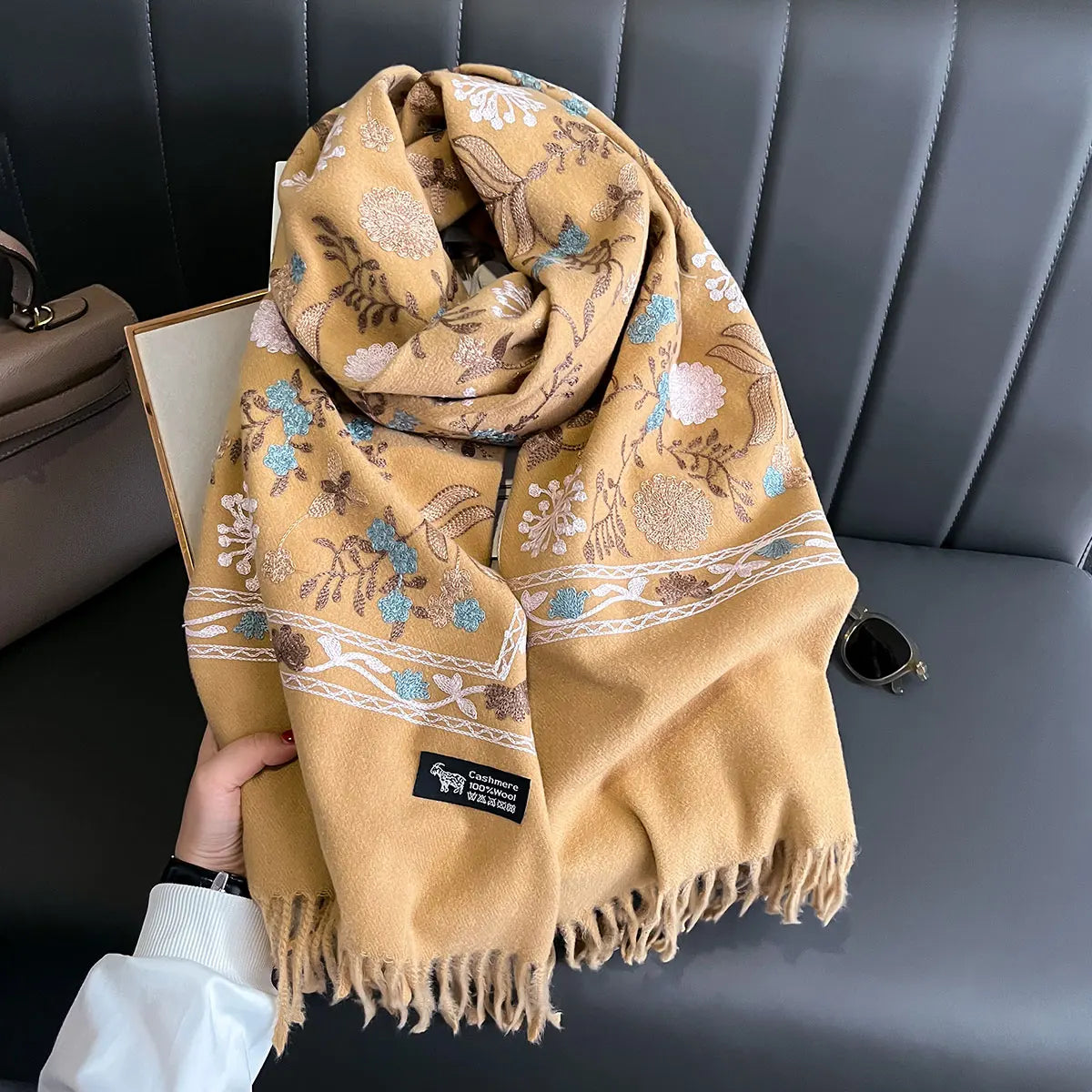 Luxurious Embroidered Cashmere Scarf for Women