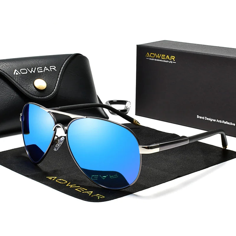 AOWEAR Men's Aviation Sunglasses Men Polarized Mirror Sunglass for Man HD Driving Pilot Sun Glasses lunettes de soleil homme