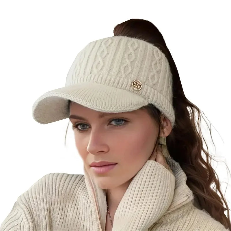 Versatile Wool Knit Ponytail Cap for Women