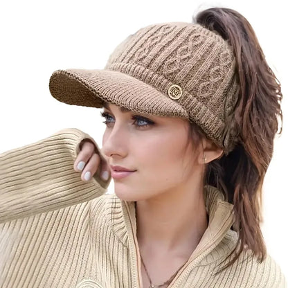 Versatile Wool Knit Ponytail Cap for Women