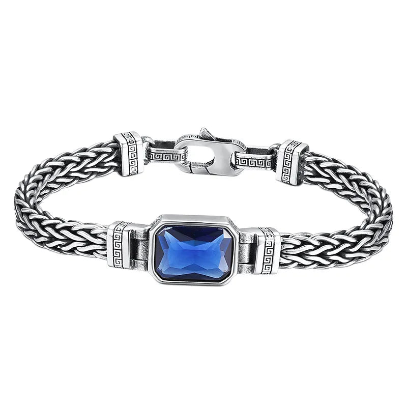 Men's Vintage Blue Zircon Handwoven Bracelet